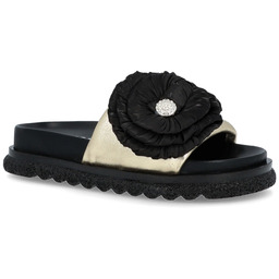 Skórzane klapki damskie z kwiatem - BOCCATO 475.24-121