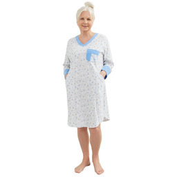 Koszula Nocna Damska M Niebieska Długi Rękaw Luźna