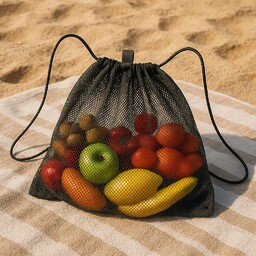 TORBA PLAŻOWA Z SIATKI WOREK ZE ŚCIĄGACZEM 45x40cm