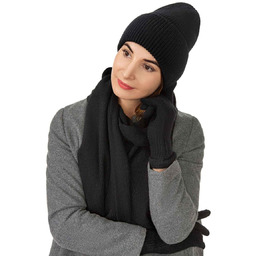 Komplet damski czapka szal rękawiczki czarny