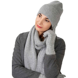 Komplet damski czapka szal rękawiczki szary