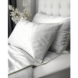 Pościel z perkalu w oliwkowe kwiatuszki z ozdobną