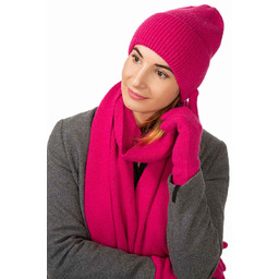 Komplet damski czapka szal rękawiczki amarant
