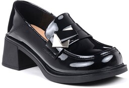 Półbuty damskie czarne na obcasie skórzane Loretta Vitale