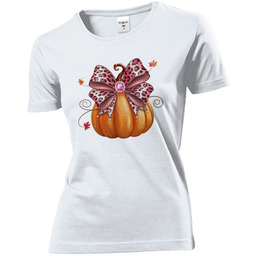 Koszulka damska Dynia Z Różową Kokardą W Panterkę