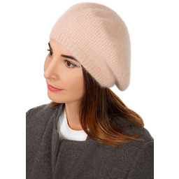 Beret damski zimowy pudrowy róż