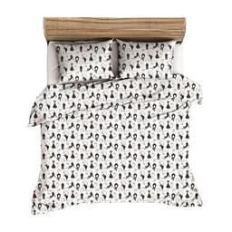 KARO Pościel z kory 160x200 biała czarna koty