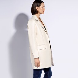 Damska marynarka z ekoskóry długa ecru