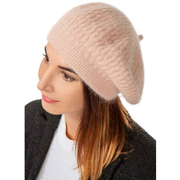 Beret damski zimowy pudrowy róż