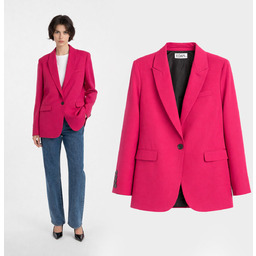 Marynarka Damska Żakiet Klasyczny Elegancki Jednorzędowy Różowy EDAN