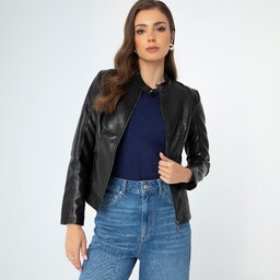 Damska kurtka ze skóry ekologicznej taliowana czarna