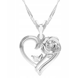 Naszyjnik Srebrny Serce Kwiat Róża Miłość Love Heart