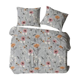 KARO Pościel z kory 160x200 szara wielokolorowa kwiaty