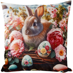 Poszewka welurowa wielkanocna kolorowa królik w otoczeniu wiosennych