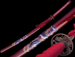 MIECZ SAMURAJSKI KATANA CZERWONY SMOK HIT + STOJAK