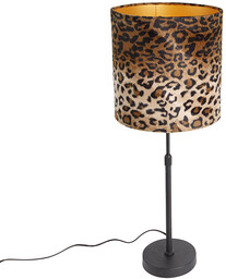 QAZQA Czarna lampa stołowa z abażurem z aksamitu