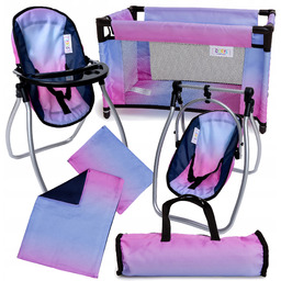 Zestaw dla lalek Łóżeczko pościel Krzesełko do karmienia