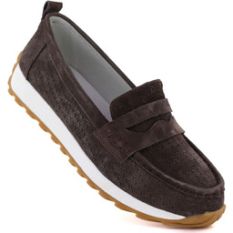 Skórzane mokasyny zamszowe brązowe Sergio Leone SP009