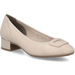 Skórzane czółenka damskie na niskim obcasie beżowe Rieker