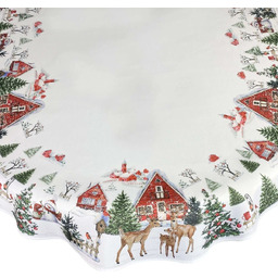 Obrus bożonarodzeniowy owalny w choinki i bałwanki OS326-01