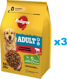 PEDIGREE Adult 3x2.6 kg z wołowiną i warzywami