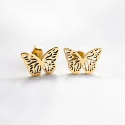 Kolczyki motyle złote eleganckie ze stali chirurgicznej