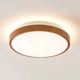 Lampa sufitowa LED Lindby Mendosa, okrągła, jasne drewno,
