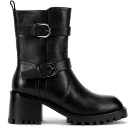 Damskie sztyblety ze skóry z klamrami czarne