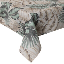 Eurofirany Obrus 140x220 Garden 13G kremowy zielony liście