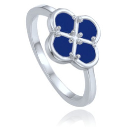 MINET Srebrny pierścionek koniczyna z niebieskim lapisem wielkość