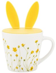 Altom Porcelanowy kubek Marigolds z silikonowąpokrywką, 330 ml