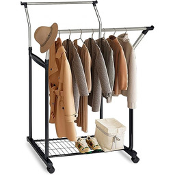 Relaxdays Wieszak na ubrania na kółkach, podwójny drążek