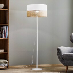 TK Lighting Lampa stojąca Linobianco, klosz z tkaniny