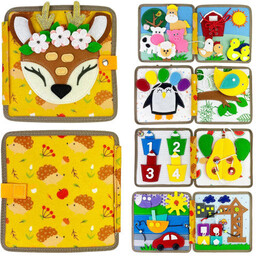 Rozwijająca książeczka sensoryczna 3D, interaktywna, Montessori, Jelonek