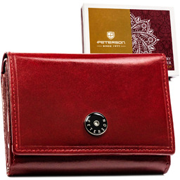 Klasyczny, skórzany portfel damski w czerwonym kolorze zamykany