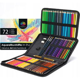 Zestaw 72X Kredek Akwarelowych Blok A4 Rysunkowy Etui