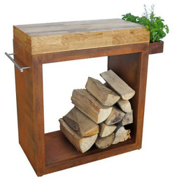 Stolik Artiss duży 80x45x91cm corten - blat drewniany