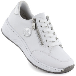 Skórzane półbuty damskie sneakersy białe Rieker N6508-80