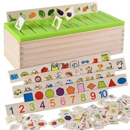 Drewniany sorter z tabliczkami i 80 obrazkami