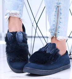 Wsuwane granatowe zamszowe trampki z uszami slip on