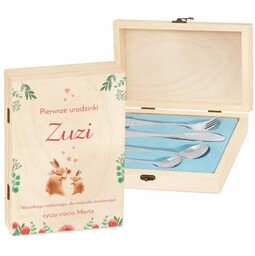 Sztućce dla dzieci zestaw w drewnianym etui