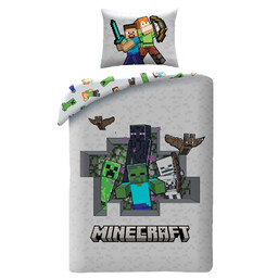 Halantex Pościel dziecięca 140x200 Minecraft szara kolorowa poszewka
