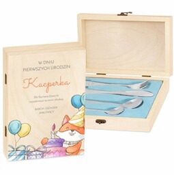 Sztućce dla dzieci zestaw w drewnianym etui