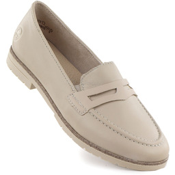 Skórzane mokasyny damskie lordsy beżowe Rieker 75300-63