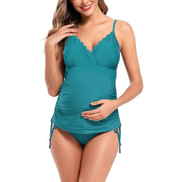 SHEKINI Dwuczęściowy Strój Kąpielowy Ciążowy Kostium Tankini Turkusowy