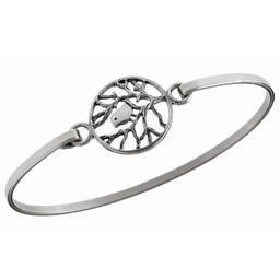 Elegancka gładka sztywna srebrna bransoleta ptak na drzewie