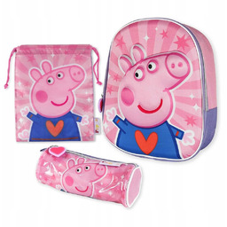 ZESTAW 3w1 PLECAK 3D WOREK PIÓRNIK ŚWINKA PEPPA