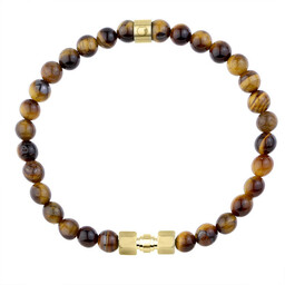 Bransoletka męska brązowe tygrysie oko i złota sztanga