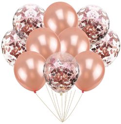 Zestaw balonów ROSE GOLD chromowane z konfetti, 30cm-10szt