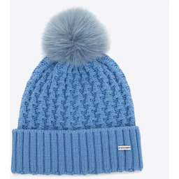 Czapka damska o splocie w drobny wzór niebieska